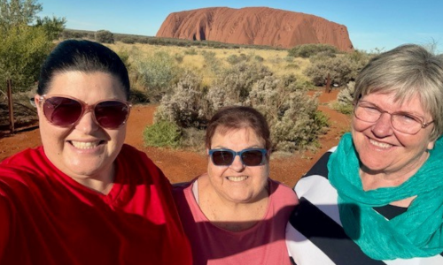 Maureen with her daughter Erin on a trip to Uluru