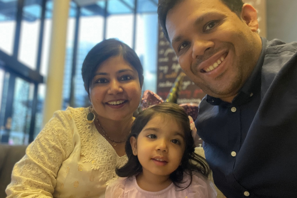 Mridula with her husband and daughter