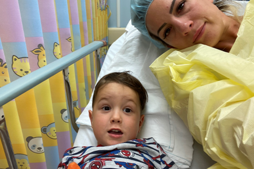 Xavier in hospital with his mum Danielle