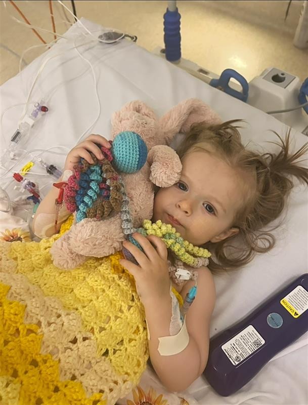 Goldie in hospital bed